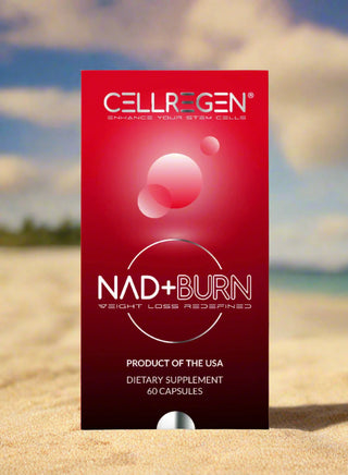 Cellregen NAD+BURN dietary supplement box for weight loss and energy boost, 60 capsules.