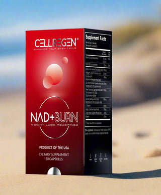 Cellregen NAD+Burn supplement box for weight loss and anti-aging support.