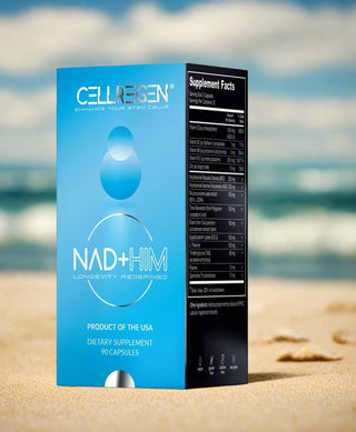 CellRegen NAD+HIM supplement box, 90 capsules, boosts testosterone, NAD+, and stem cell health.