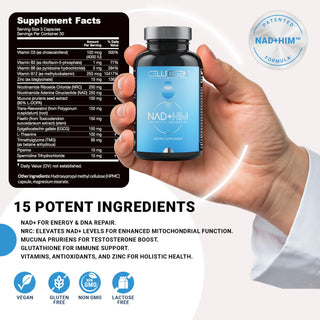 NAD+HIM® 90 Capsules |Boost Testosterone, NAD+, Stem Cell Health & Glutathione for Vitality, Energy, and Performance Cellregen